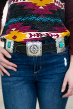 Load image into Gallery viewer, Country Crush Turquoise Stone Silver Concho Black Leather Belt