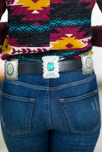 Load image into Gallery viewer, Country Crush Turquoise Stone Silver Concho Black Leather Belt