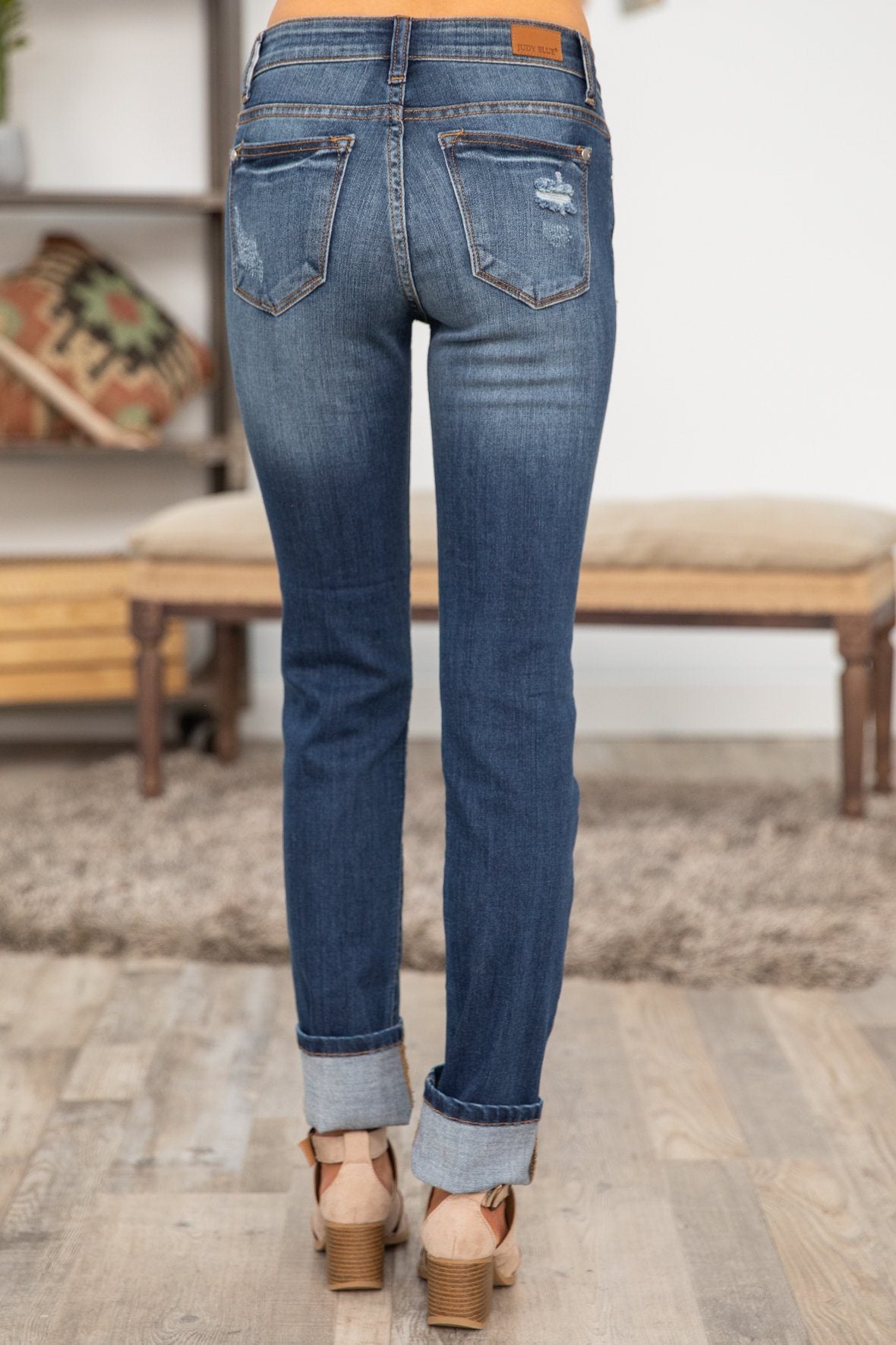 Joshua Judy Blue Dark Wash Straight Leg Cuffed Jeans