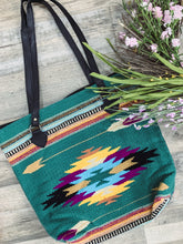 Load image into Gallery viewer, Country Weekend Aztec Print Zip Up Tote in Jade
