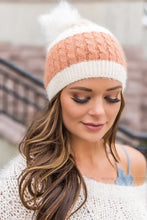 Load image into Gallery viewer, Soft Knit White Pom Pom Color Block Beanie In Rust Khaki
